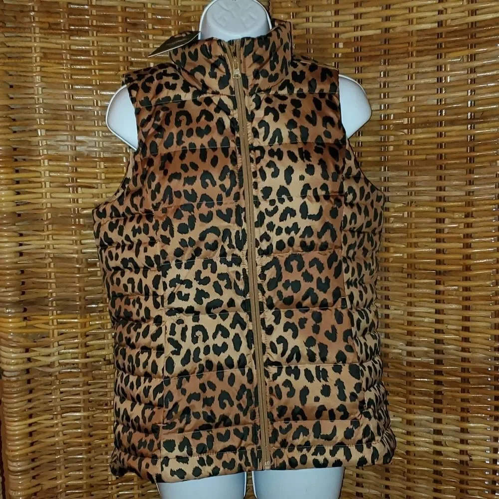 Lands End Down Puffer Leopard Vest S NEW